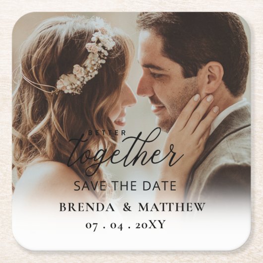 Better Togetherスクリプト写真の保存日付 スクエアペーパーコースター (正面)