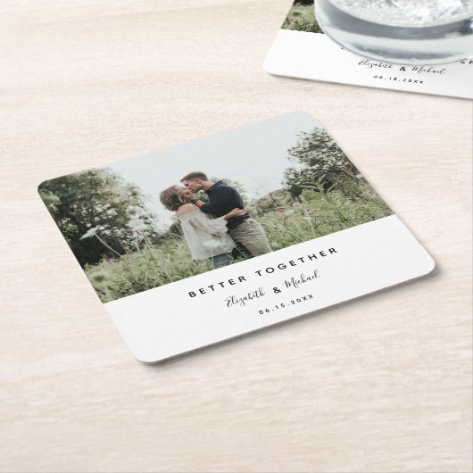 Better Togetherフォトモダンエレガントシンプルスクリプト スクエアペーパーコースター (アングル)
