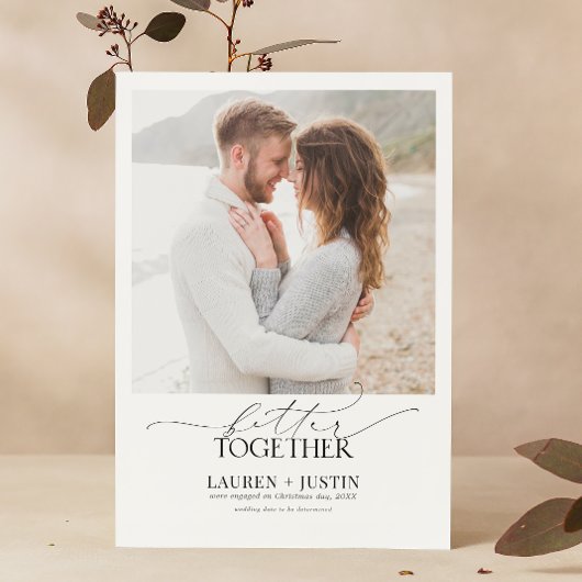 Better Together Black & White 4フォト婚約 招待状