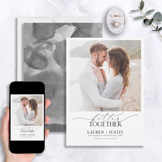 Better Together Black & White Photo婚約 招待状