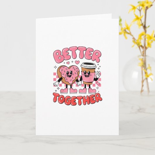 Better Together Coffee Donut Retro Groovy Style  カード (黄色い花)