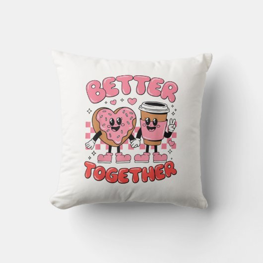 Better Together Coffee Donut Retro Groovy Style  クッション (正面)