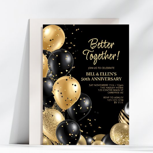 Better Together Gold Black 50th Wedding 招待状