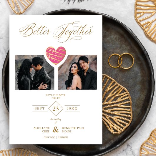 Better Together Quote Hot Pink Heart 2 Photos セーブザデート