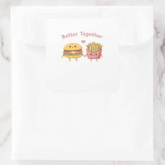 Better Together Valentine Cute Kawaii Burger Fries スクエアシール (バッグ)
