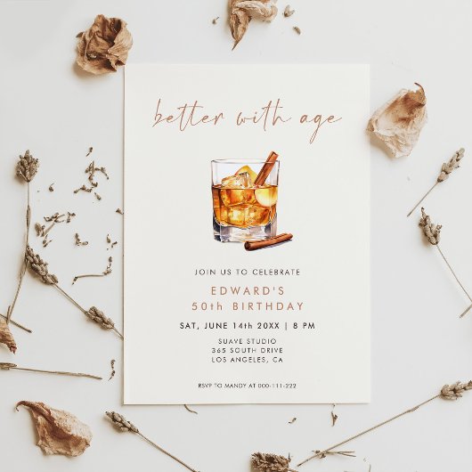 Better With Age Whisky Birthday 招待状