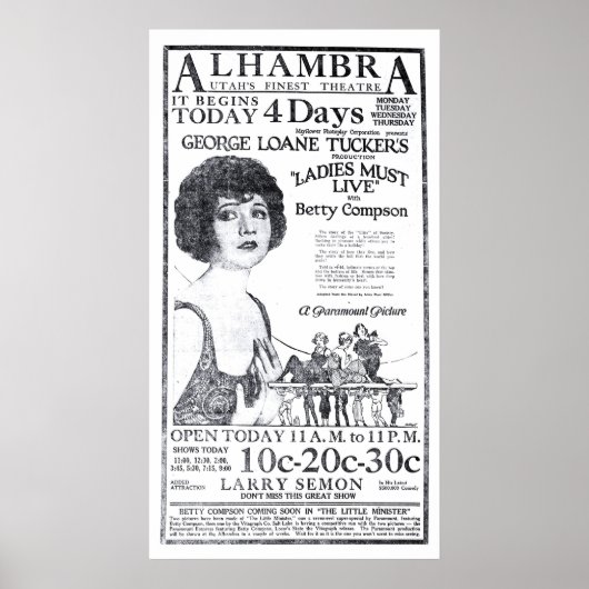 Betty Compson 1922ヴィンテージ広告ポスター ポスター (正面)