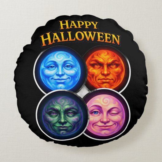 Between four elements, moon faces festive Gothic g ラウンドクッション (正面)