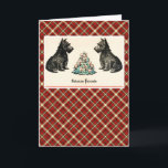 Between Friends Vintage Christmas Terier Dogs シーズンカード<br><div class="desc">ヴィンテージ/ビクトリアンクリスマスカード、タータンチェックの背景にスコットランドのテリア、友人の間、ヴィンテージアートワーク</div>