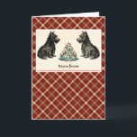 Between Friends Vintage Christmas Terier Dogs シーズンカード<br><div class="desc">ヴィンテージ/ビクトリアンクリスマスカード、タータンチェックの背景にスコットランドのテリア、友人の間、ヴィンテージアートワーク</div>