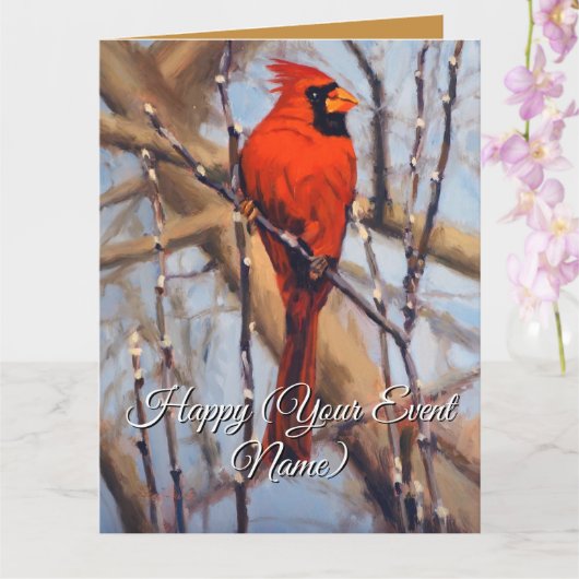 Beutiful Red Cardinal Bird Perched on a Branch カード (蘭)