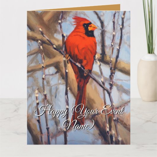 Beutiful Red Cardinal Bird Perched on a Branch カード (正面)