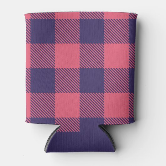 Beverage Cooler Hot Pink Magenta Indigo Plaid 缶クーラー (正面)