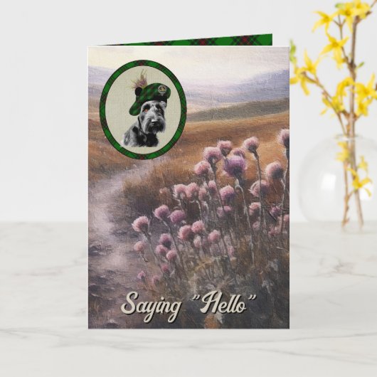 Beveridge Scottie Dog & Tartan Personalized カード (黄色い花)