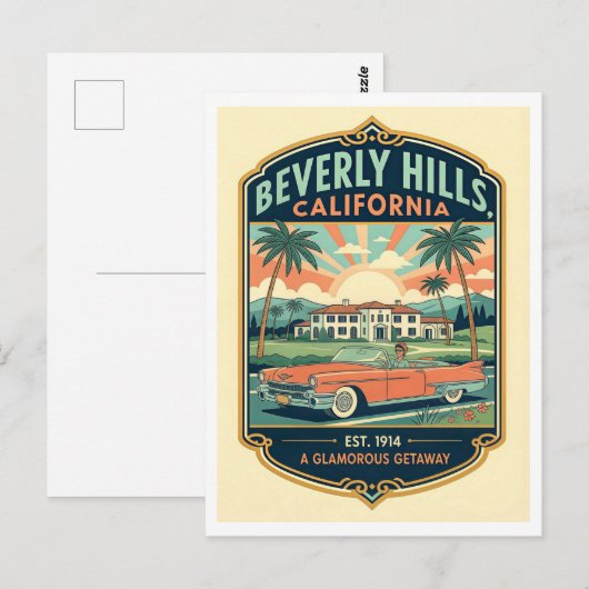 Beverly Hills CA Retro 1950s Travel ポストカード (正面/裏面)