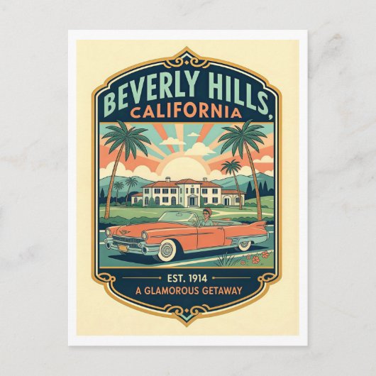 Beverly Hills CA Retro 1950s Travel ポストカード (正面)