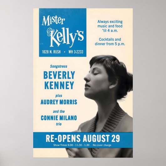 Beverly Kenney jazz poster - Mister Kelly's ポスター (正面)