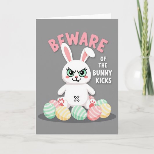 Beware Bunny Kicks Faux Gold Card カード (正面)