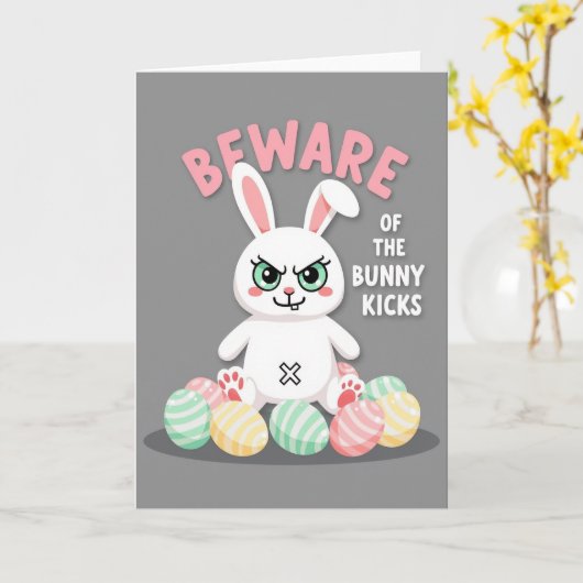 Beware Bunny Kicks Faux Gold Card カード (黄色い花)