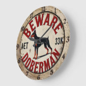 Beware Doberman Pinscher Dog  ラージ壁時計 (傾斜)