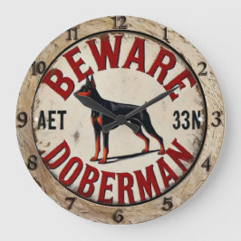 Beware Doberman Pinscher Dog  ラージ壁時計