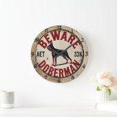 Beware Doberman Pinscher Dog  ラージ壁時計 (ホーム)