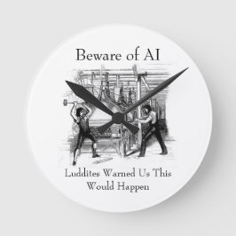 Beware of AI - Luddites Warned Us ラウンド壁時計