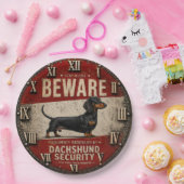  Beware of Dachshund Funny Wiener Dog ペーパープレート (パーティー)