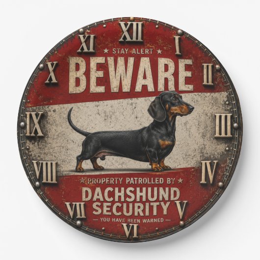  Beware of Dachshund Funny Wiener Dog ペーパープレート (正面)