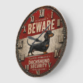 Beware of Dachshund Funny Wiener Dog ラージ壁時計 (傾斜)