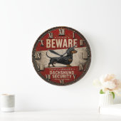 Beware of Dachshund Funny Wiener Dog ラージ壁時計 (ホーム)