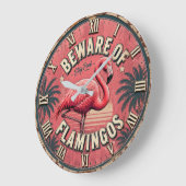 Beware of Flamingos ラージ壁時計 (傾斜)
