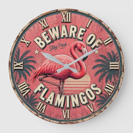 Beware of Flamingos ラージ壁時計 (正面)