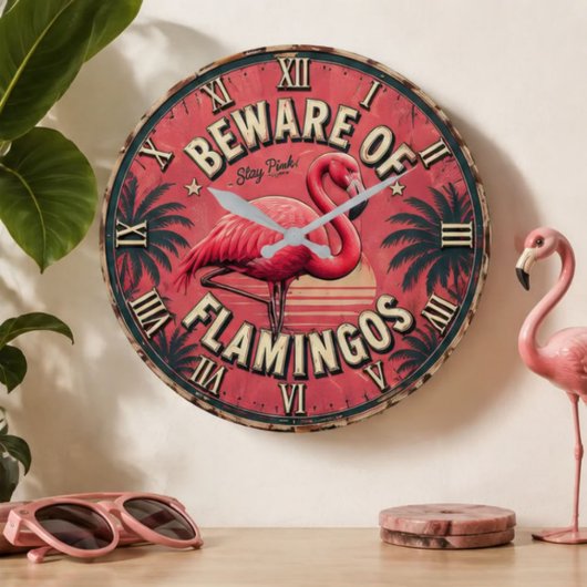 Beware of Flamingos ラージ壁時計