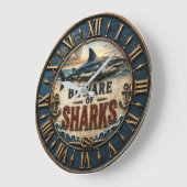 Beware of Sharks Great White Shark Nautical ラージ壁時計 (傾斜)