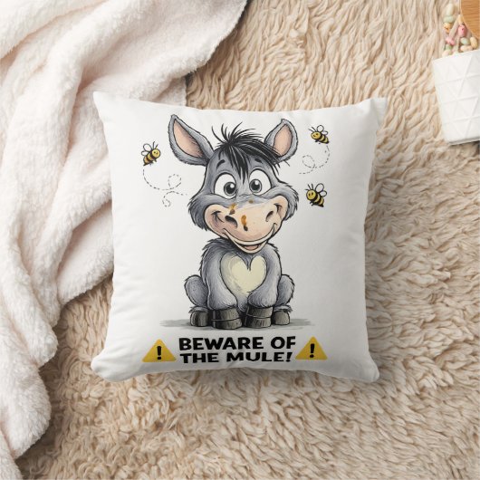 Beware Of The Mule Funny Donkey Warning Design クッション (ブランケット)