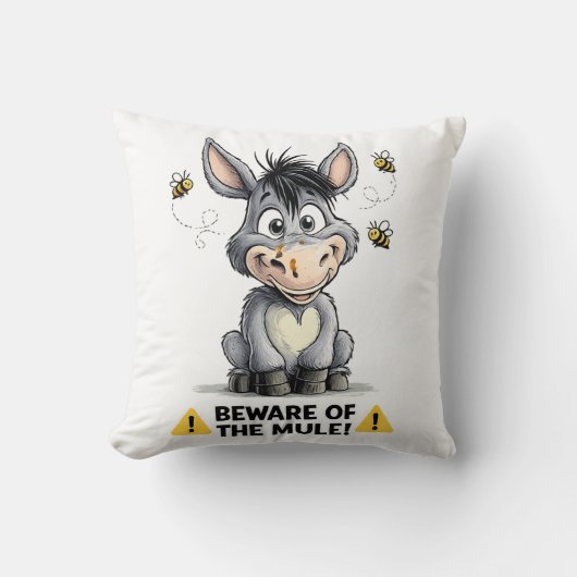 Beware Of The Mule Funny Donkey Warning Design クッション (正面)