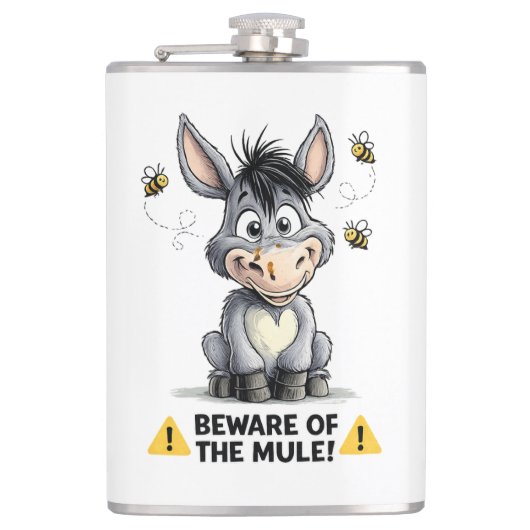 Beware Of The Mule Funny Donkey Warning Design フラスク (正面)