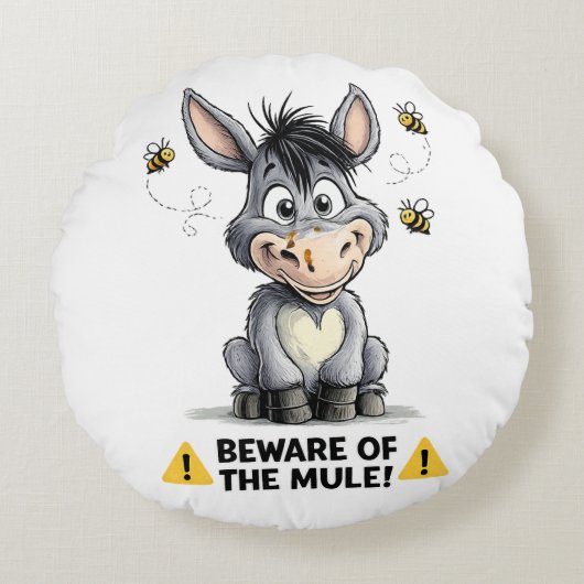 Beware Of The Mule Funny Donkey Warning Design ラウンドクッション (正面)