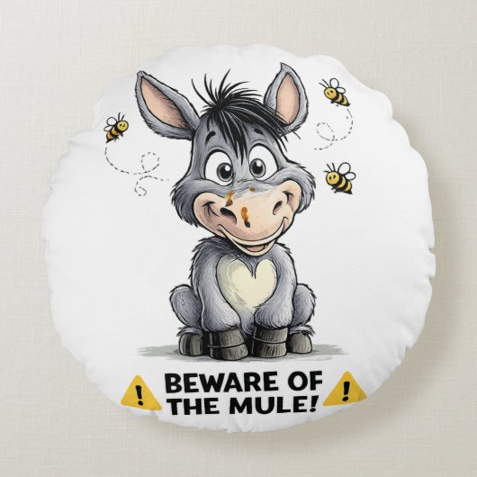 Beware Of The Mule Funny Donkey Warning Design ラウンドクッション (正面)