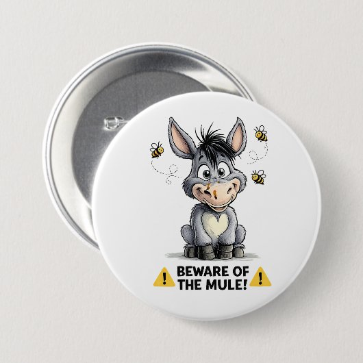 Beware Of The Mule Funny Donkey Warning Design 缶バッジ (正面&裏面)