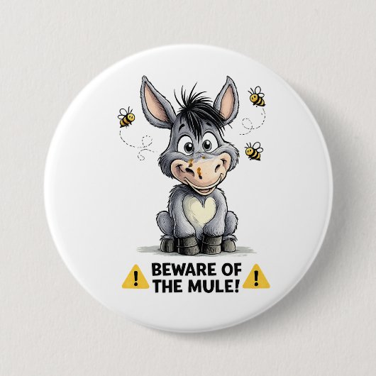Beware Of The Mule Funny Donkey Warning Design 缶バッジ (正面)