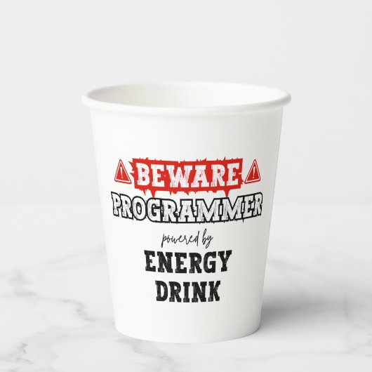 Beware: Programmer Powered By Energy Drink | Coder 紙コップ (裏面)