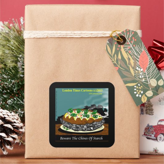 Beware the Chives of Starch – Funny Foodie Cartoon スクエアシール (クリスマス)