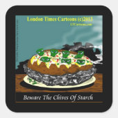 Beware the Chives of Starch – Funny Foodie Cartoon スクエアシール (正面)
