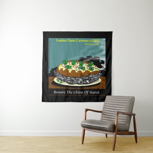 Beware the Chives of Starch – Funny Foodie Cartoon タペストリー (インサイチュ)
