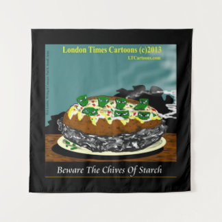 Beware the Chives of Starch – Funny Foodie Cartoon タペストリー