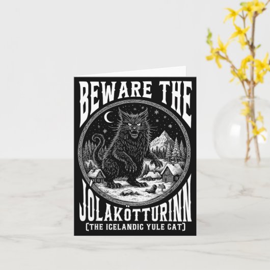 Beware The Jolakotturinn Yule Cat Icelandic Christ カード (黄色い花)
