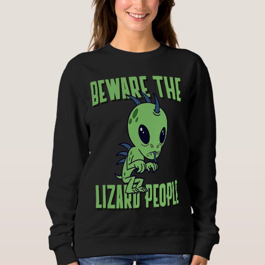 Beware the Lizard People Sci Fi Illuminati Men Wom スウェットシャツ (正面)