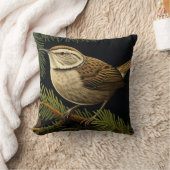 Bewick’s wren on fir branches クッション (ブランケット)